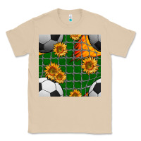 Mushroom soccer balls and sunflowers with goal nets seamless pattern Classic Tee - BundleAndBundleShop