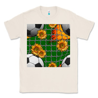 Natural soccer balls and sunflowers with goal nets seamless pattern Classic Tee - BundleAndBundleShop