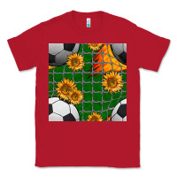 Red soccer balls and sunflowers with goal nets seamless pattern Classic Tee - BundleAndBundleShop