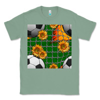 Sage soccer balls and sunflowers with goal nets seamless pattern Classic Tee - BundleAndBundleShop