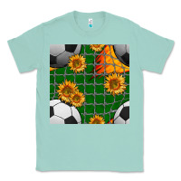 Seafoam soccer balls and sunflowers with goal nets seamless pattern Classic Tee - BundleAndBundleShop