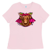 Bubblegum Pink halloween highland cow horseshoe Ladies Tee - Jasminsmagicworld