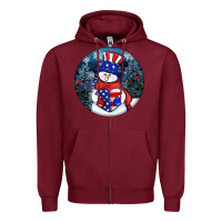 Burgundy Patriotic snowman ornament 4th of july Zipper Hoodie - HowdyJamesFarm