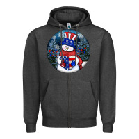 Charcoal Heather Patriotic snowman ornament 4th of july Zipper Hoodie - HowdyJamesFarm