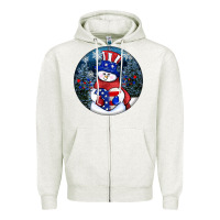 Oatmeal Heather Patriotic snowman ornament 4th of july Zipper Hoodie - HowdyJamesFarm