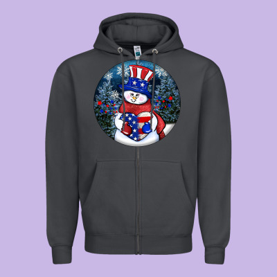 Patriotic Snowman Ornament 4th Of July Zipper Hoodie Designed By Howdyjamesfarm