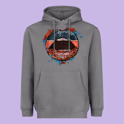 American Flag Lips 4th Of July Heavyweight Hoodie Designed By Fadigitalartstudio