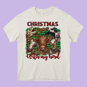 Christmas With My Herd Cows Heavy Core Tee Designed By Barkaloodesign