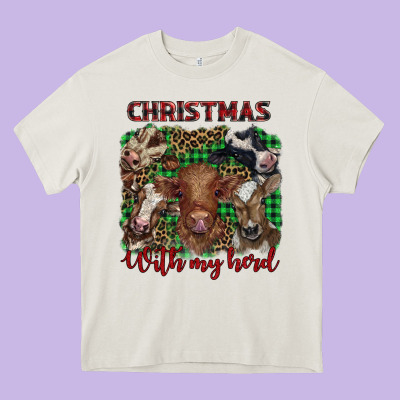 Christmas With My Herd Cows Heavy Core Tee Designed By Barkaloodesign