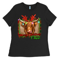 Black merry christmas y'all highland cow Ladies Tee - Jasminsmagicworld