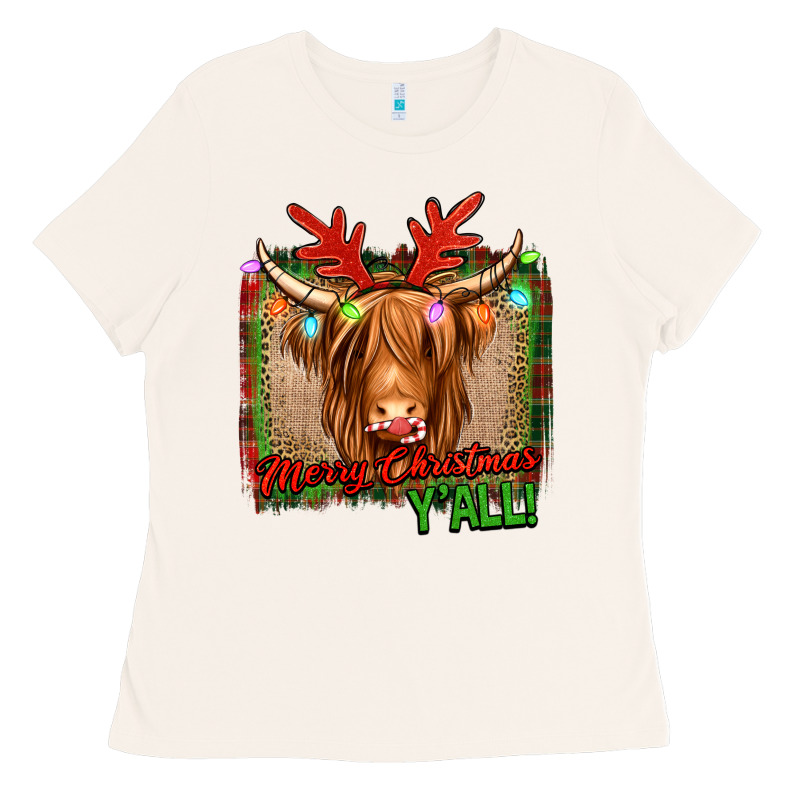 Merry Christmas Y'all Highland Cow Ladies Tee by Jasminsmagicworld | Teevron