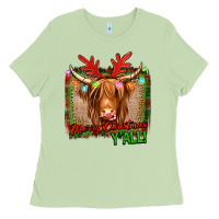 Matcha merry christmas y'all highland cow Ladies Tee - Jasminsmagicworld