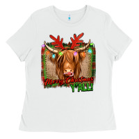 White merry christmas y'all highland cow Ladies Tee - Jasminsmagicworld