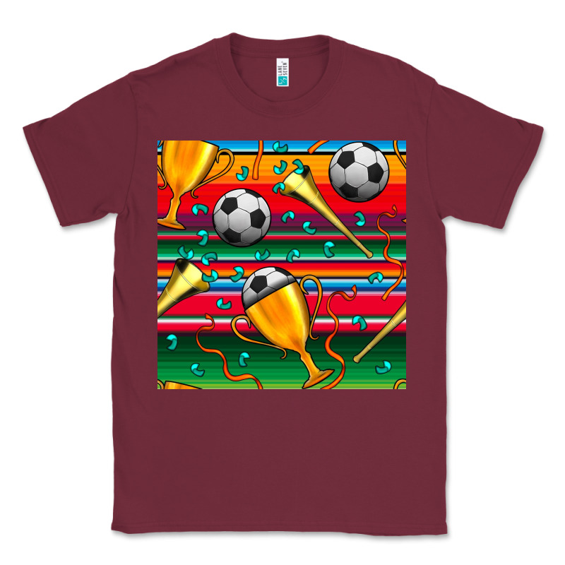 Soccer Winner Cup And Vuvuzela With Serape Seamless Pattern Classic Tee by BundleAndBundleShop | Teevron