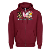 Burgundy Peace love teach Zipper Hoodie - CowGirlArtShop