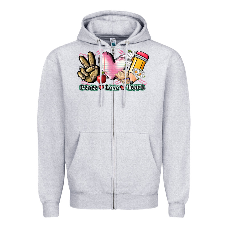 Peace Love Teach Zipper Hoodie by CowGirlArtShop | Teevron