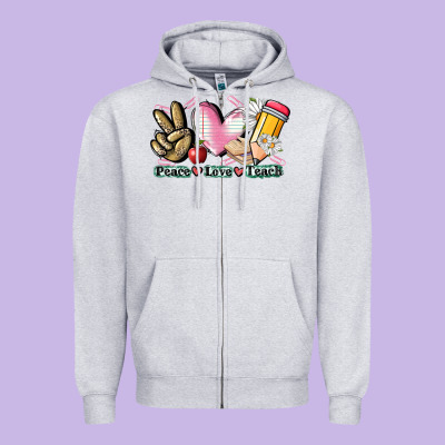 Peace Love Teach Zipper Hoodie Designed By Cowgirlartshop