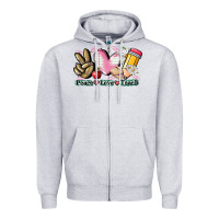 Heather Grey Peace love teach Zipper Hoodie - CowGirlArtShop