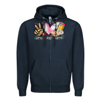 Navy Peace love teach Zipper Hoodie - CowGirlArtShop