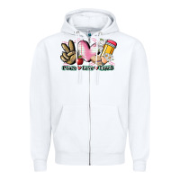 White Peace love teach Zipper Hoodie - CowGirlArtShop