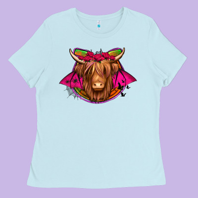 Halloween Highland Cow Horseshoe Ladies Tee Designed By Jasminsmagicworld