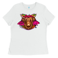 White halloween highland cow horseshoe Ladies Tee - Jasminsmagicworld
