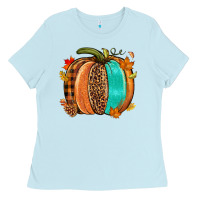 Baby Blue Fall leopard pumpkin Ladies Tee - NancyCooperArtShop