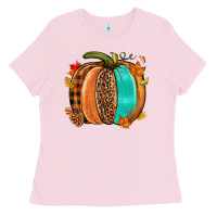 Bubblegum Pink Fall leopard pumpkin Ladies Tee - NancyCooperArtShop