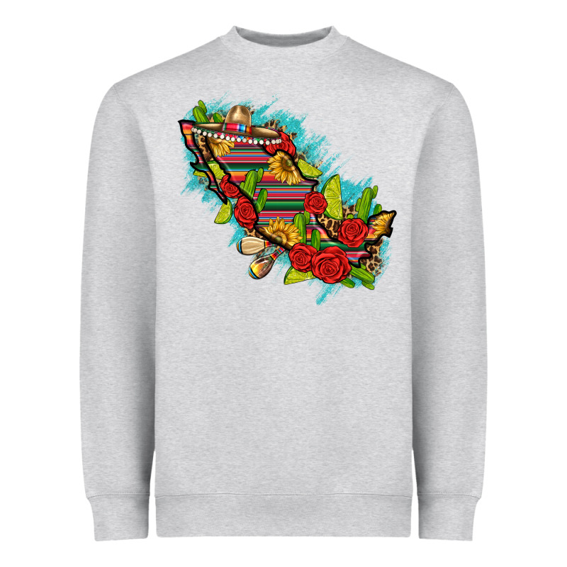 Mexico Map With Leopard And Sunflowers Heavyweight Sweatshirt by texasbilliewilder | Teevron