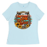 Baby Blue stay wild horseshoe Ladies Tee - Jasminsmagicworld