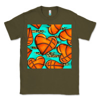 Army Green basketball hearts with leopard seamless pattern Classic Tee - BundleAndBundleShop