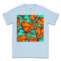 Dusty Blue basketball hearts with leopard seamless pattern Classic Tee - BundleAndBundleShop
