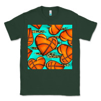 Sports Green basketball hearts with leopard seamless pattern Classic Tee - BundleAndBundleShop