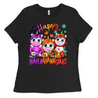 Black Happy Hallothanksmas unicorns Ladies Tee - NancyCooperArtShop