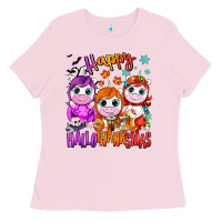 Bubblegum Pink Happy Hallothanksmas unicorns Ladies Tee - NancyCooperArtShop