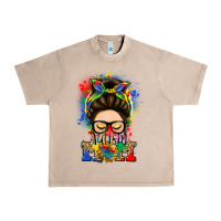 French Oak autism mom messy bun Urban Heavy Tee - LillyAllenDesigns