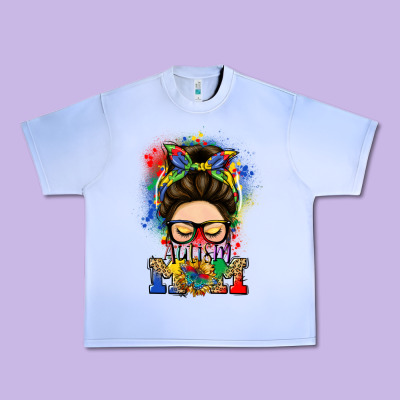 Autism Mom Messy Bun Urban Heavy Tee Designed By Lillyallendesigns