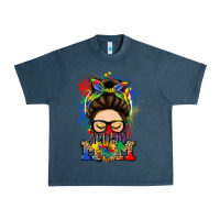 Midnight Navy autism mom messy bun Urban Heavy Tee - LillyAllenDesigns
