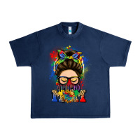 Navy autism mom messy bun Urban Heavy Tee - LillyAllenDesigns