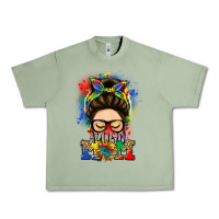 Oil Green autism mom messy bun Urban Heavy Tee - LillyAllenDesigns
