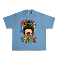 Pebble Blue autism mom messy bun Urban Heavy Tee - LillyAllenDesigns
