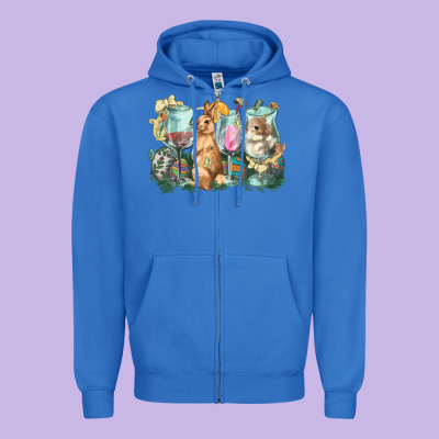 Easter Day Wine Glasses Bunny Zipper Hoodie Designed By Howdyjamesfarm