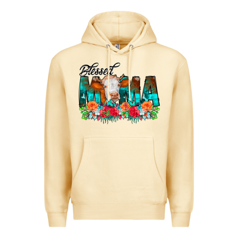 Blessed Mama Flowers Cow Premium Hoodie by CowCowDesign | Teevron