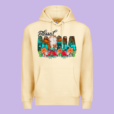 Blessed Mama Flowers Cow Premium Hoodie Designed By Cowcowdesign