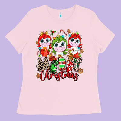 Merry Christmas Unicorns Ladies Tee Designed By Nancycooperartshop