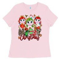 Bubblegum Pink Merry Christmas unicorns Ladies Tee - NancyCooperArtShop