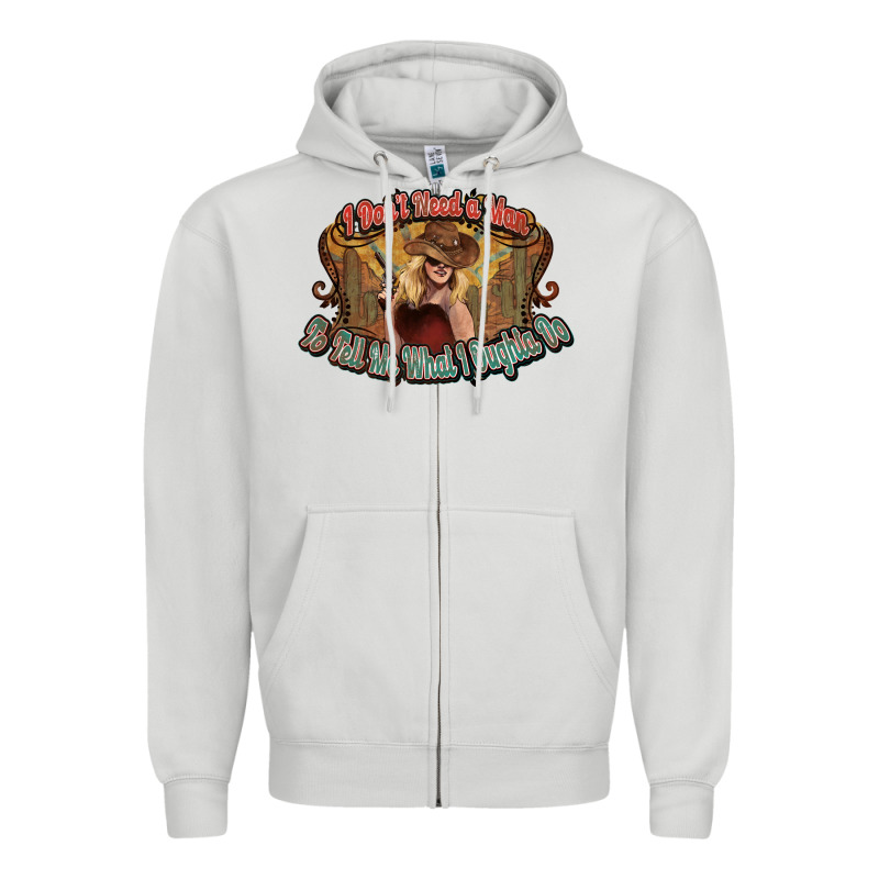 I Don't Need A Man Cowgirl Western Zipper Hoodie by HowdyJamesFarm | Teevron
