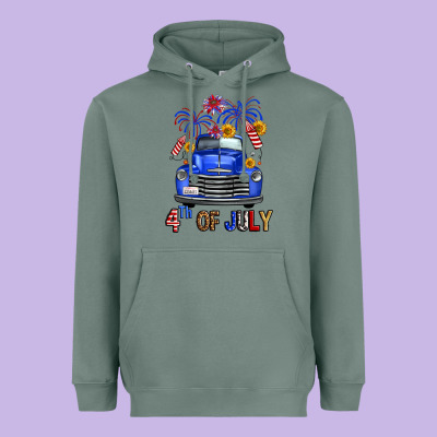 Western Fourth Of July Truck Heavyweight Hoodie Designed By Fadigitalartstudio
