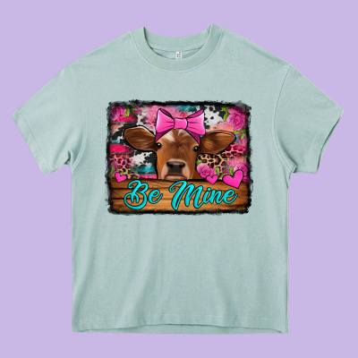 Be Mine Valentine's Day Cow Heavy Core Tee Designed By Jasminsmagicworld