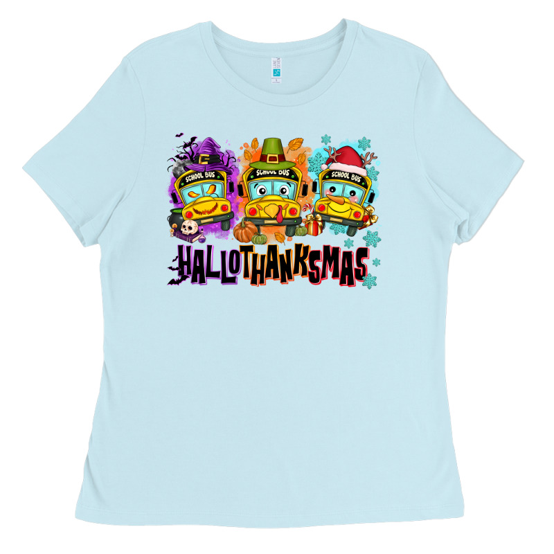 Happy Hallothanksmas School Bus Ladies Tee by NancyCooperArtShop | Teevron